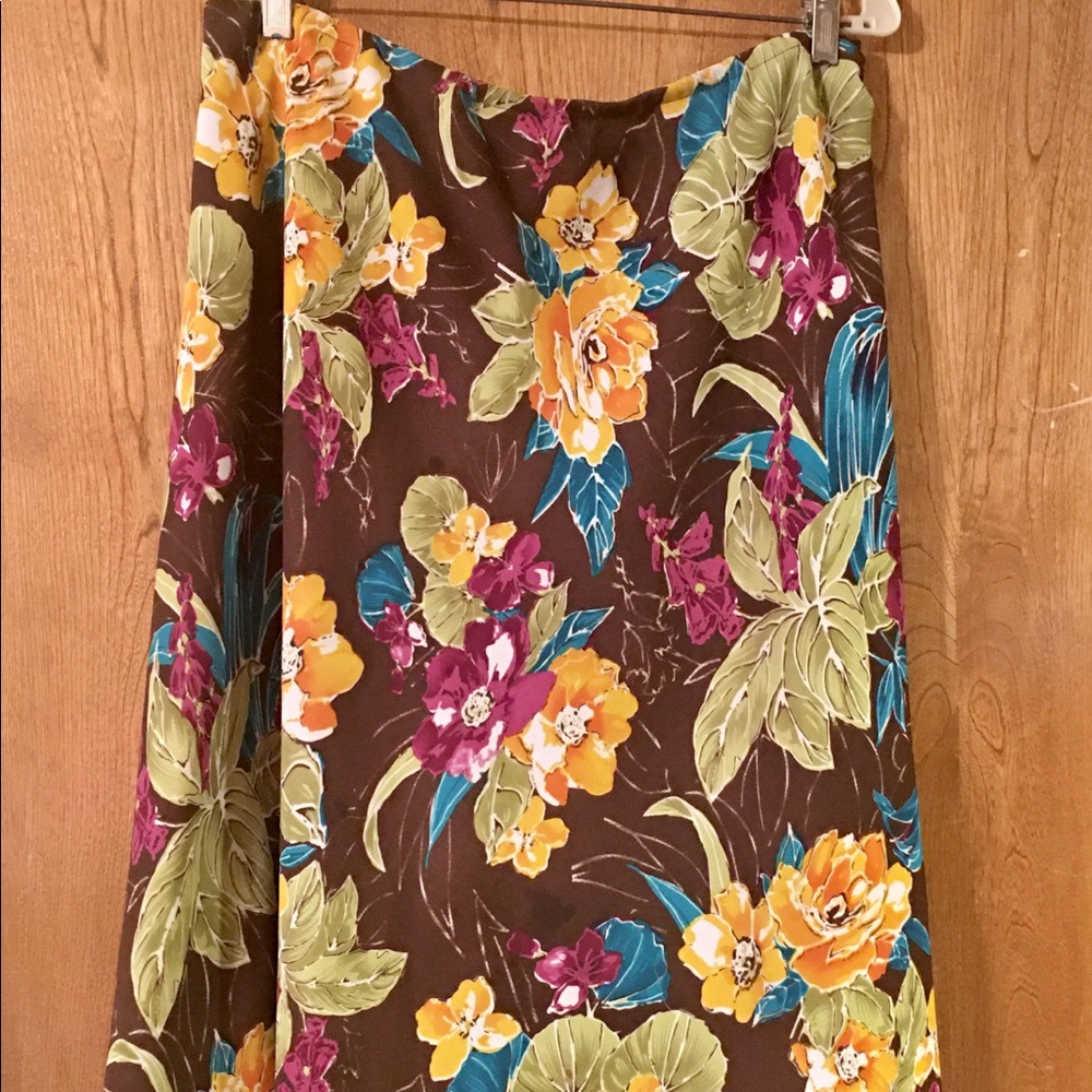 Brown Flowered Print Flowy Skirt, Size 3X